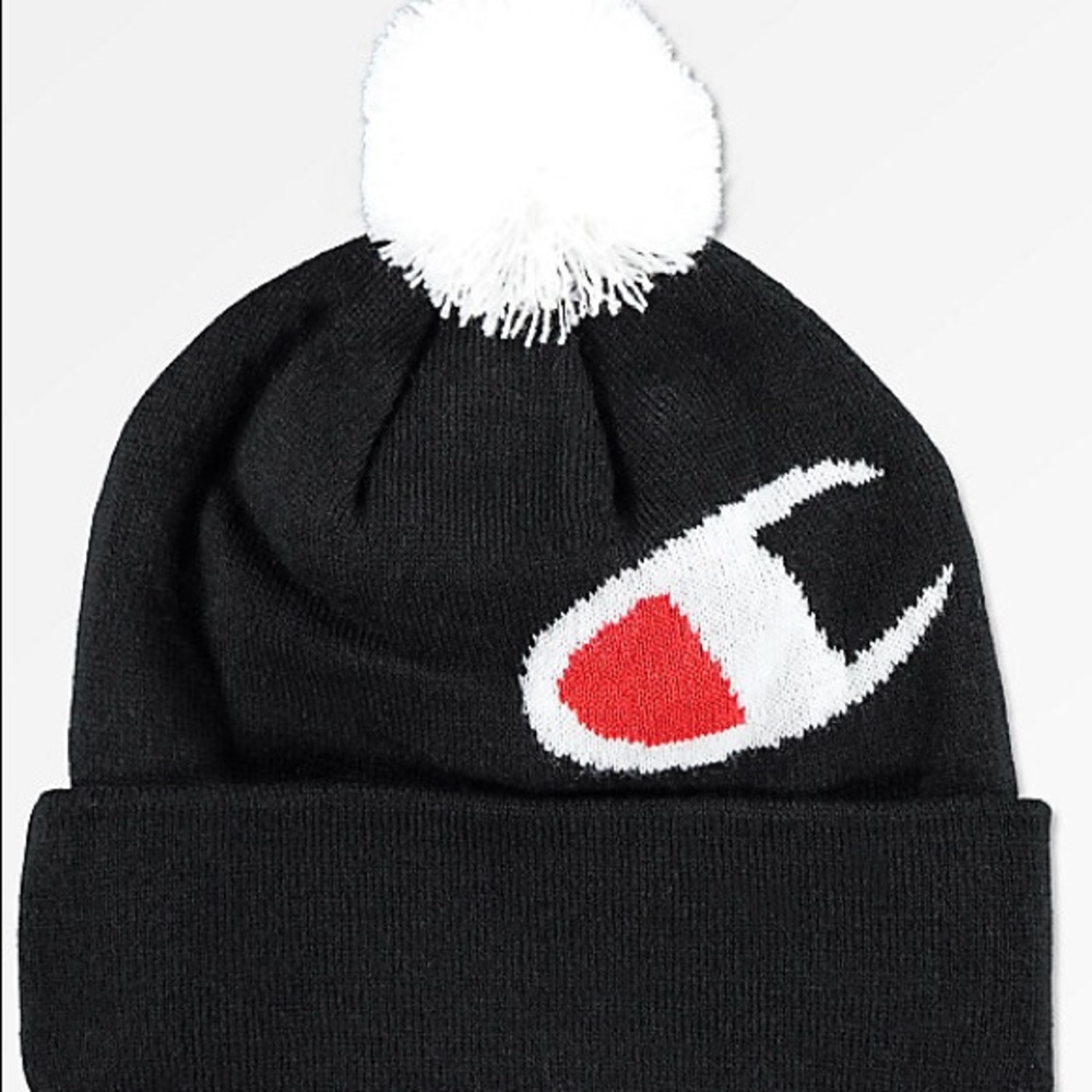 Champion Knit Black & White Pom Beanie